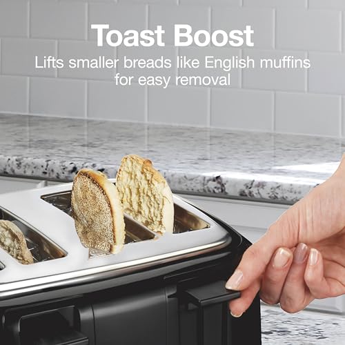 Proctor Silex 4 Slice Toaster with Extra Wide Slots for Bagels, Cool-Touch Walls, Shade Selector With 7 Browning Levels, Toast Boost, Auto Shut-off and Cancel Button, Black (24215PS) - My Kitchen Products