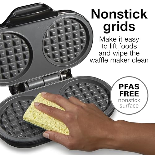 Proctor Silex Double Mini Waffle Maker Machine with 4” Round Non-stick Grids, Makes 2 Personalized Individual Breakfast Keto Chaffles and Hashbrowns, Compact, Black (26102) - My Kitchen Products