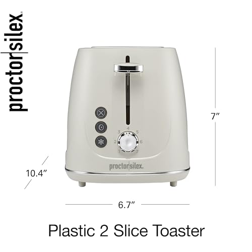 Proctor Silex Plastic 2 Slice Toaster, Bagel, Defrost & Cancel Buttons, Browning Control With 7 Shades, Auto Shutoff, Slide-Out Crumb Tray, Oat White (22660) - My Kitchen Products