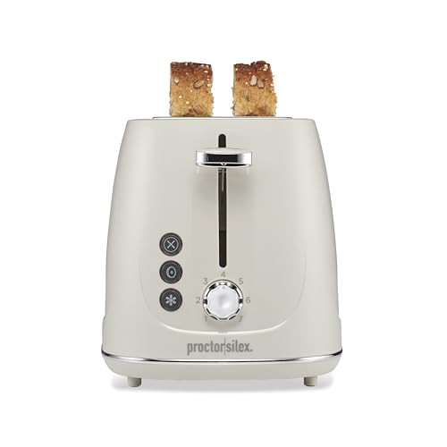 Proctor Silex Plastic 2 Slice Toaster, Bagel, Defrost & Cancel Buttons, Browning Control With 7 Shades, Auto Shutoff, Slide-Out Crumb Tray, Oat White (22660) - My Kitchen Products