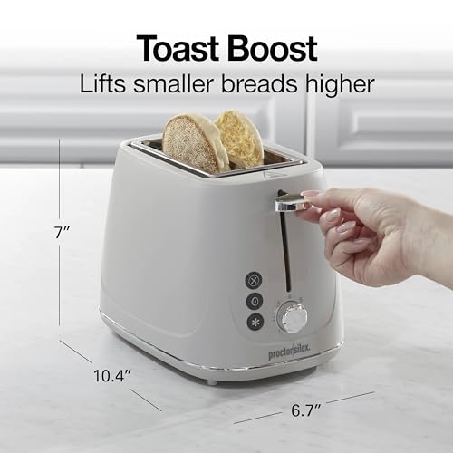 Proctor Silex Plastic 2 Slice Toaster, Bagel, Defrost & Cancel Buttons, Browning Control With 7 Shades, Auto Shutoff, Slide-Out Crumb Tray, Oat White (22660) - My Kitchen Products