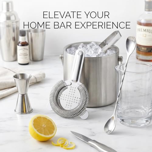 Professional Hawthorne Cocktail Strainer, Food-Grade 304 Stainless Steel Bar Strainer with High-Density Spring, Ergonomic Drink Strainer for Cocktails, Shakers, and Mixing Glasses - Silver - My Kitchen Products