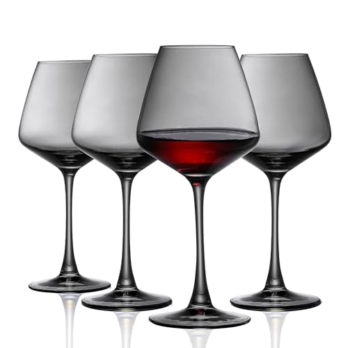 PTSTING Wine Glasses 15.5oz Grey Wine Glasses Set of 4 Burgundy Wine Glasses for Wine Tasting, Wedding Gift