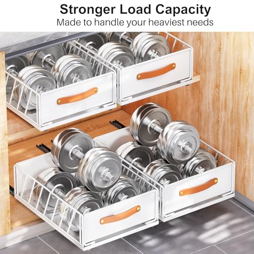 Pull out Cabinet Organizer,Heavy Duty Slide out Pantry Shelves Drawer Storage with Adhesive Nano Film,Sliding Mesh Cabinet Basket with Handle for Kitchen, Bathroom, Home, 11.8W" X 15.7"D X 6.2"H,White - My Kitchen Products