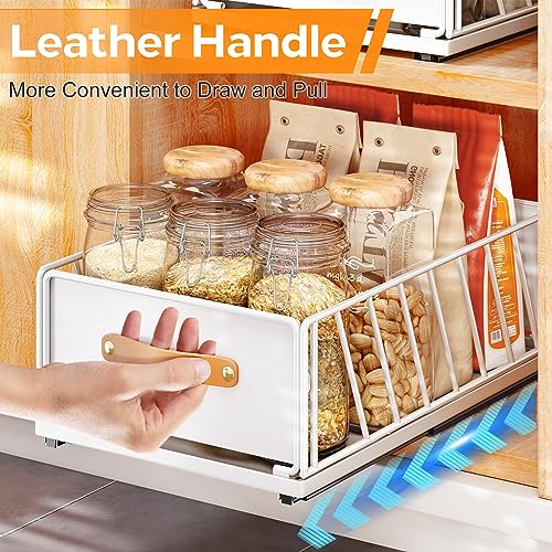 Pull out Cabinet Organizer,Heavy Duty Slide out Pantry Shelves Drawer Storage with Adhesive Nano Film,Sliding Mesh Cabinet Basket with Handle for Kitchen, Bathroom, Home, 11.8W" X 15.7"D X 6.2"H,White - My Kitchen Products