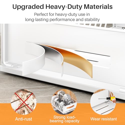Pull out Cabinet Organizer,Heavy Duty Slide out Pantry Shelves Drawer Storage with Adhesive Nano Film,Sliding Mesh Cabinet Basket with Handle for Kitchen, Bathroom, Home, 11.8W" X 15.7"D X 6.2"H,White - My Kitchen Products