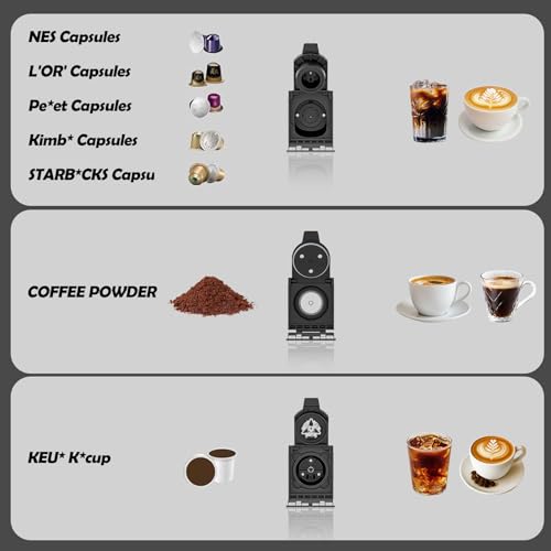PULZO Espresso Machine with Integrated Automatic Milk Frother, capsule coffee maker for K*cup capsule/Ne*s Original/coffee powder, One Touch Latte & Cappuccino - My Kitchen Products