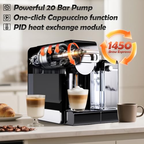 PULZO Espresso Machine with Integrated Automatic Milk Frother, capsule coffee maker for K*cup capsule/Ne*s Original/coffee powder, One Touch Latte & Cappuccino - My Kitchen Products