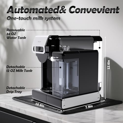 PULZO Espresso Machine with Integrated Automatic Milk Frother, capsule coffee maker for K*cup capsule/Ne*s Original/coffee powder, One Touch Latte & Cappuccino - My Kitchen Products