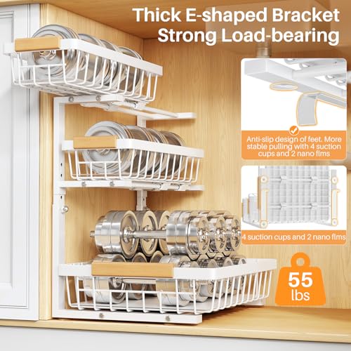 PXRACK Under Sink Organizer, 2-Pack 3-Tier Height Adjustable Thickened Metal Pull out Cabinet Organizer Shelf, Slide out Storage Drawer Rack for Bathroom Kitchen Pantry Home Organization, White - My Kitchen Products