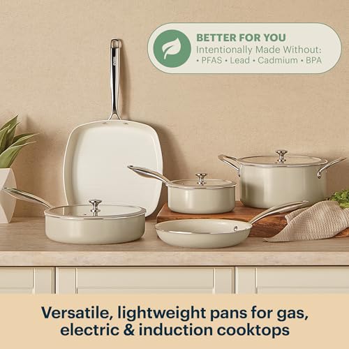 Pyrex 8-Piece Ceramic Cookware Set, Pots and Pans with Lids & Stainless Steel Handles, Healthy Nonstick Ceramic Coating, Induction Compatible Stainless Steel, PFAS Lead Cadmium BPA Free - My Kitchen Products
