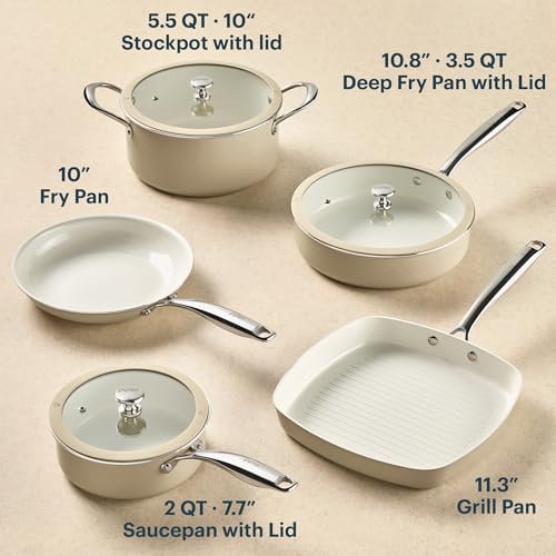 Pyrex 8-Piece Ceramic Cookware Set, Pots and Pans with Lids & Stainless Steel Handles, Healthy Nonstick Ceramic Coating, Induction Compatible Stainless Steel, PFAS Lead Cadmium BPA Free - My Kitchen Products