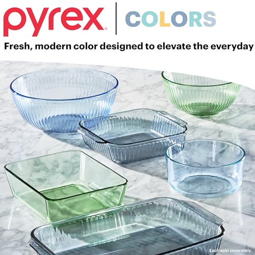 Pyrex Colors Tinted (3-Pack, Full Set) Sculpted Tinted Glass Mixing Bowls With Plastic Lids, Nesting Space Saving Set of Bowls For Prepping and Baking, 1.3QT, 2.3QT & 4.5QT - My Kitchen Products