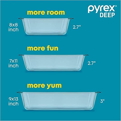 Pyrex Deep 9x13-Inch Glass Baking Dish with Lid, Deep Casserole Dish, Glass Food Container, Oven, Freezer and Microwave Safe, Clear Container - My Kitchen Products