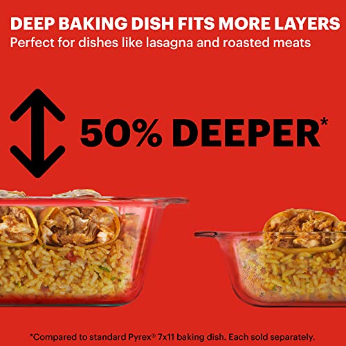 Pyrex Deep 9x13-Inch Glass Baking Dish with Lid, Deep Casserole Dish, Glass Food Container, Oven, Freezer and Microwave Safe, Clear Container - My Kitchen Products