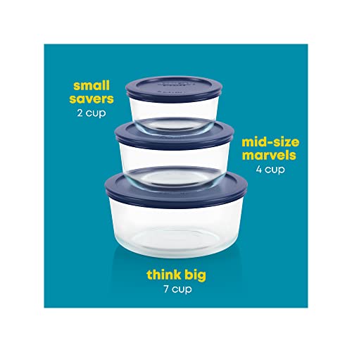 Pyrex Simply Store (3-Pack) Glass Food Storage Containers Set, (2, 4 & 7 Cup) Meal Prep Containers With Plastic BPA-Free Lids, Dishwasher & Microwave Safe - My Kitchen Products