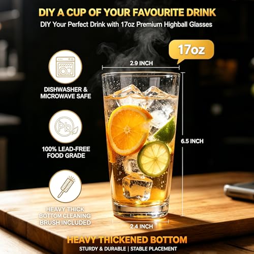 QAPPDA Highball Glasses Set of 6, 17oz Tall Drinking Glasses, Wide Mouth Design Water Glass for Kitchen Cups, Tom Collins Glasses, Mojito Glass Cups, Cocktail Glasses for Bar Glassware - My Kitchen Products