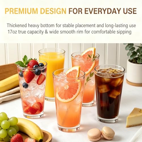 QAPPDA Highball Glasses Set of 6, 17oz Tall Drinking Glasses, Wide Mouth Design Water Glass for Kitchen Cups, Tom Collins Glasses, Mojito Glass Cups, Cocktail Glasses for Bar Glassware - My Kitchen Products