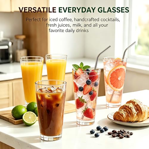 QAPPDA Highball Glasses Set of 6, 17oz Tall Drinking Glasses, Wide Mouth Design Water Glass for Kitchen Cups, Tom Collins Glasses, Mojito Glass Cups, Cocktail Glasses for Bar Glassware - My Kitchen Products