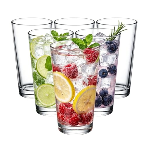 QAPPDA Highball Glasses Set of 6, 17oz Tall Drinking Glasses, Wide Mouth Design Water Glass for Kitchen
