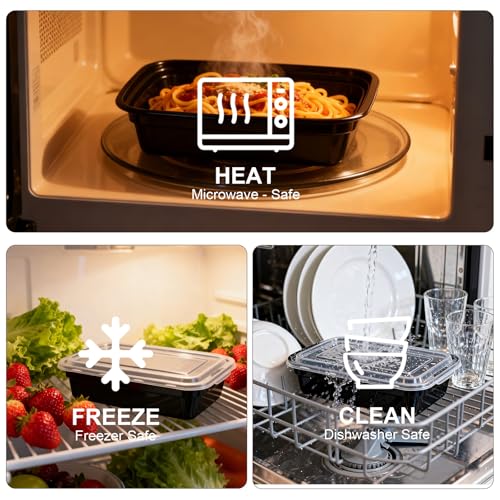 Qewro 10Pack 35oz Meal Prep Containers Disposable Food Storage Containers with Lids, 1-Compartment Food Storage Plastic Stackable To Go Boxes Microwave, Freezer, Dishwasher Safe - My Kitchen Products