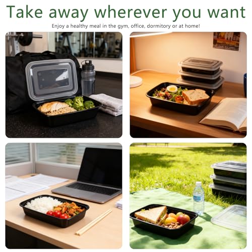 Qewro 10Pack 35oz Meal Prep Containers Disposable Food Storage Containers with Lids, 1-Compartment Food Storage Plastic Stackable To Go Boxes Microwave, Freezer, Dishwasher Safe - My Kitchen Products