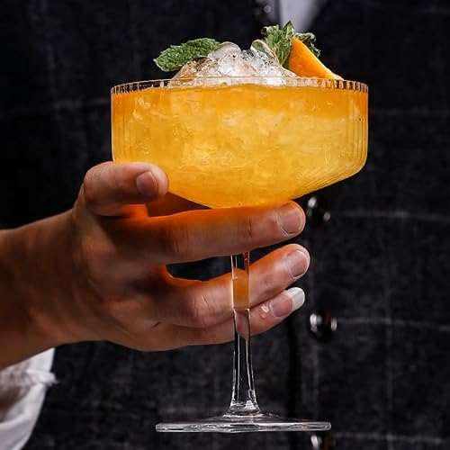 Qipecedm 4 Pcs Ribbed Coupe Glasses, 10 oz Vintage Coupe Glass Set, Unique Martini Glass, Classic Cocktail Galssware, Bar Drinking Glasses Set Pefect for Cocktail, Wine, Champagne & Gift - My Kitchen Products