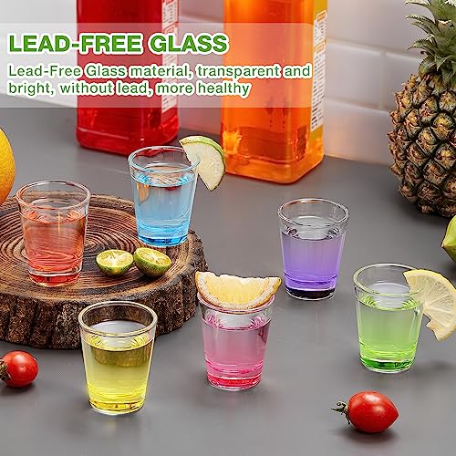 Qipecedm 6 Pack Heavy Base Shot Glasses Set, 1.6 oz Colorful Shot Bulk, Clear Shot Glass, Tequila Cups Small Glass, Shot Glasses for Whiskey, Tequila, Vodka, Spirits & Liquors - My Kitchen Products