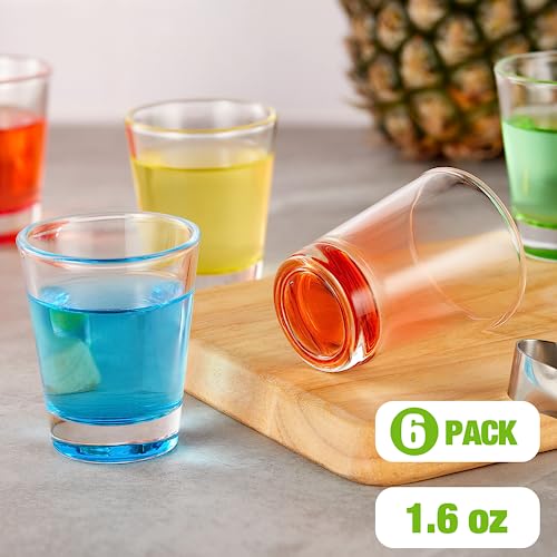 Qipecedm 6 Pack Heavy Base Shot Glasses Set, 1.6 oz Colorful Shot Bulk, Clear Shot Glass, Tequila Cups Small Glass, Shot Glasses for Whiskey, Tequila, Vodka, Spirits & Liquors - My Kitchen Products