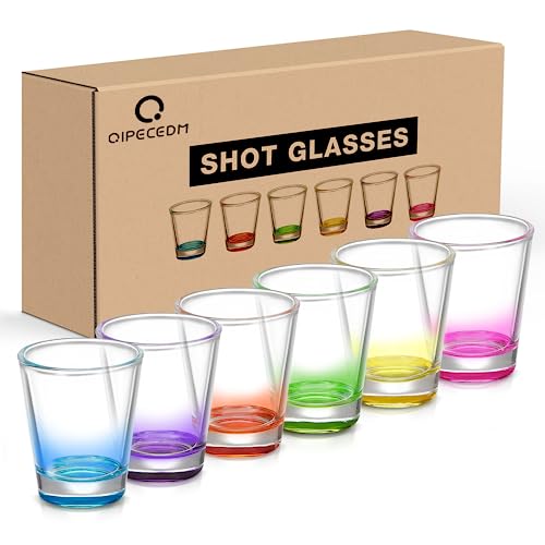 Qipecedm 6 Pack Heavy Base Shot Glasses Set, 1.6 oz Colorful Shot Bulk, Clear Shot Glass, Tequila Cups Small