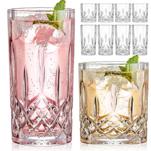 Qipecedm Drinking Glasses, 8 Piece Crystal Glass Cups, Mixed Glassware Set, 4 pcs Crystal Old Fashioned 11oz Highballs and 4 pcs 11oz Whiskey Glasses, Great for Cocktail, Whisky and other Beverages - My Kitchen Products