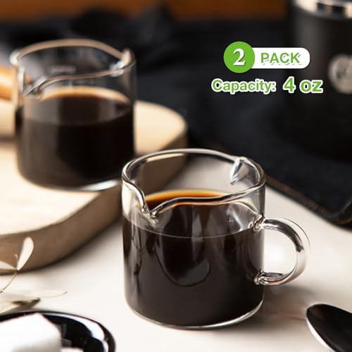 Qipecedm Espresso Cups Set of 2, 4 OZ Double Spouts Cups, Shot Glasses, Milk Cup with Handle, Clear Glass, Espresso Accessories for Machine, Small - My Kitchen Products