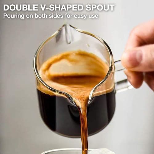 Qipecedm Espresso Cups Set of 2, 4 OZ Double Spouts Cups, Shot Glasses, Milk Cup with Handle, Clear Glass, Espresso Accessories for Machine, Small - My Kitchen Products