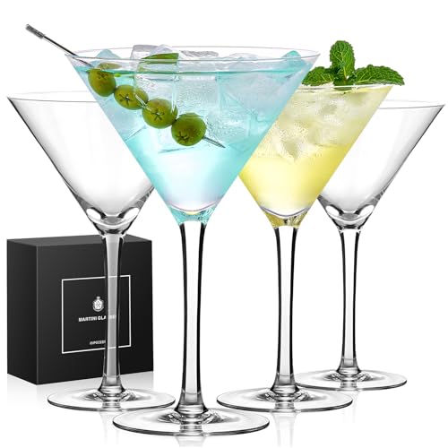 Qipecedm Martini Glasses Set of 4, 9 oz Crystal Cocktail Glasses, Hand Blown Crystal Martini Glasses for Espresso