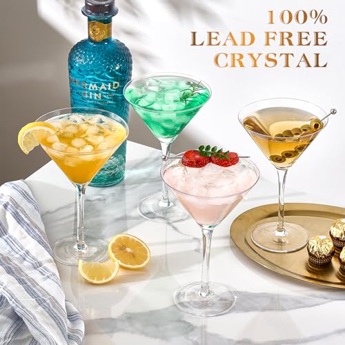 Qipecedm Martini Glasses Set of 4, 9 oz Crystal Cocktail Glasses, Hand Blown Crystal Martini Glasses for Espresso Martini, Cosmopolitan, Gimlet, Home Bar, Party, Martini Glassware Gift Set (Stem) - My Kitchen Products