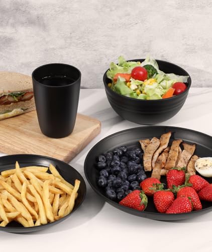 Quatish 24 Piece Plates and Bowls Sets for 6, Unbreakable Dinnerware Sets, Dish Set for Camping, Dishwasher Microwave Safe, Outdoor Kitchen and Apartment Dorm Dinning RV Essentials, Black - My Kitchen Products