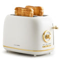 QUAXWELL 2-Slice Toaster, Wide Slots, 7 Bread Shade Settings, Stainless Steel, Bagel, Cancel, and Defrost Functions, Removable Crumb Tray, Retro Style Toaster,Matte White and Gold - My Kitchen Products
