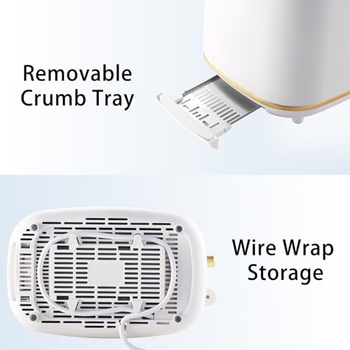 QUAXWELL 2-Slice Toaster, Wide Slots, 7 Bread Shade Settings, Stainless Steel, Bagel, Cancel, and Defrost Functions, Removable Crumb Tray, Retro Style Toaster,Matte White and Gold - My Kitchen Products