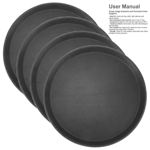 QWORK 14-Inch Round Non-Slip Serving Tray Set – 4Pack Rubber Surface Drink & Meal Carrier for Home, Café & Catering - My Kitchen Products