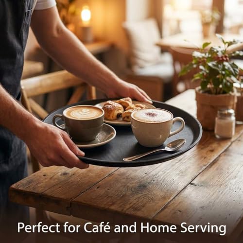 QWORK 14-Inch Round Non-Slip Serving Tray Set – 4Pack Rubber Surface Drink & Meal Carrier for Home, Café & Catering - My Kitchen Products