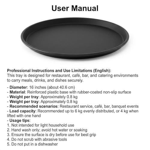 QWORK 16-Inch Round Non-Slip Serving Trays – 4 Pack Rubber Surface Plastic Tray Set for Restaurant, Café & Bar - My Kitchen Products