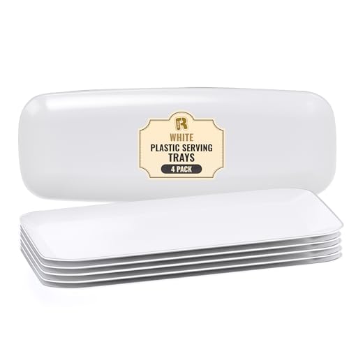 R-kay 4 Pack White Plastic Serving Trays for Party, White Serving Tray 17 by 6.5
