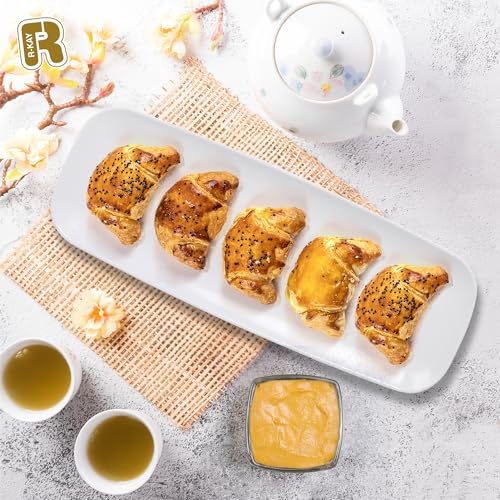 R-kay 4 Pack White Plastic Serving Trays for Party - White Serving Tray 17 by 6.5 in - Rectangular Heavy Duty Dessert Trays for Food - My Kitchen Products