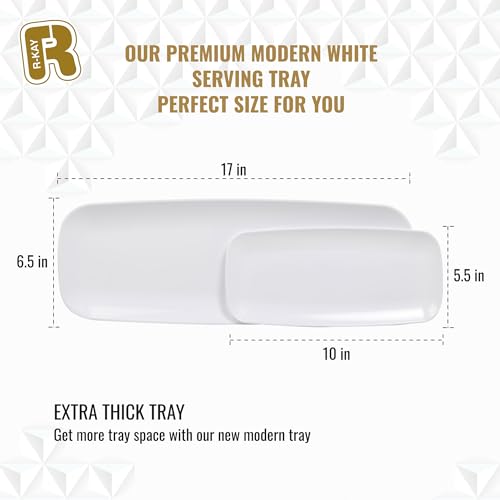 R-kay 4 Pack White Plastic Serving Trays for Party - White Serving Tray 17 by 6.5 in - Rectangular Heavy Duty Dessert Trays for Food - My Kitchen Products