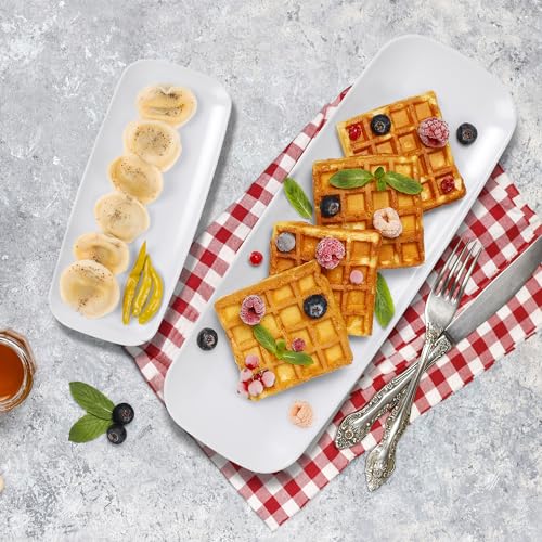 R-kay 4 Pack White Plastic Serving Trays for Party - White Serving Tray 17 by 6.5 in - Rectangular Heavy Duty Dessert Trays for Food - My Kitchen Products