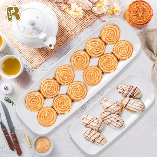 R-kay 4 Pack White Plastic Serving Trays for Party - White Serving Tray 17 by 6.5 in - Rectangular Heavy Duty Dessert Trays for Food - My Kitchen Products
