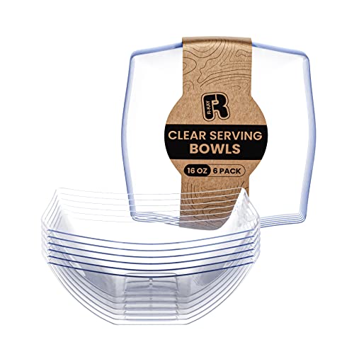 R-kay 6 Pack Square Plastic Serving Bowls, Clear Plastic bowls 16