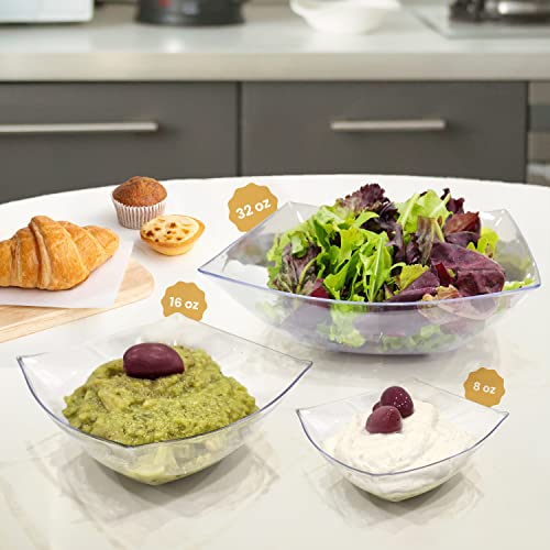 R-kay 6 Pack Square Plastic Serving Bowls - Clear Plastic bowls 16 Oz - Disposable Serving Bowls Heavy Duty For Weddings Catering And Birthday parties - My Kitchen Products