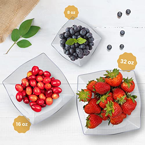 R-kay 6 Pack Square Plastic Serving Bowls - Clear Plastic bowls 16 Oz - Disposable Serving Bowls Heavy Duty For Weddings Catering And Birthday parties - My Kitchen Products