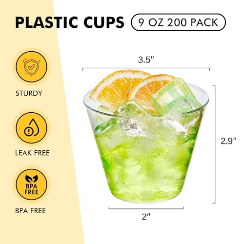 RACETOP 200 Pack 9 oz Clear Plastic Cups for Party, Disposable Clear Cup, Disposable Cups, Wine Glasses Cups, Plastic Cocktail Glasses - My Kitchen Products